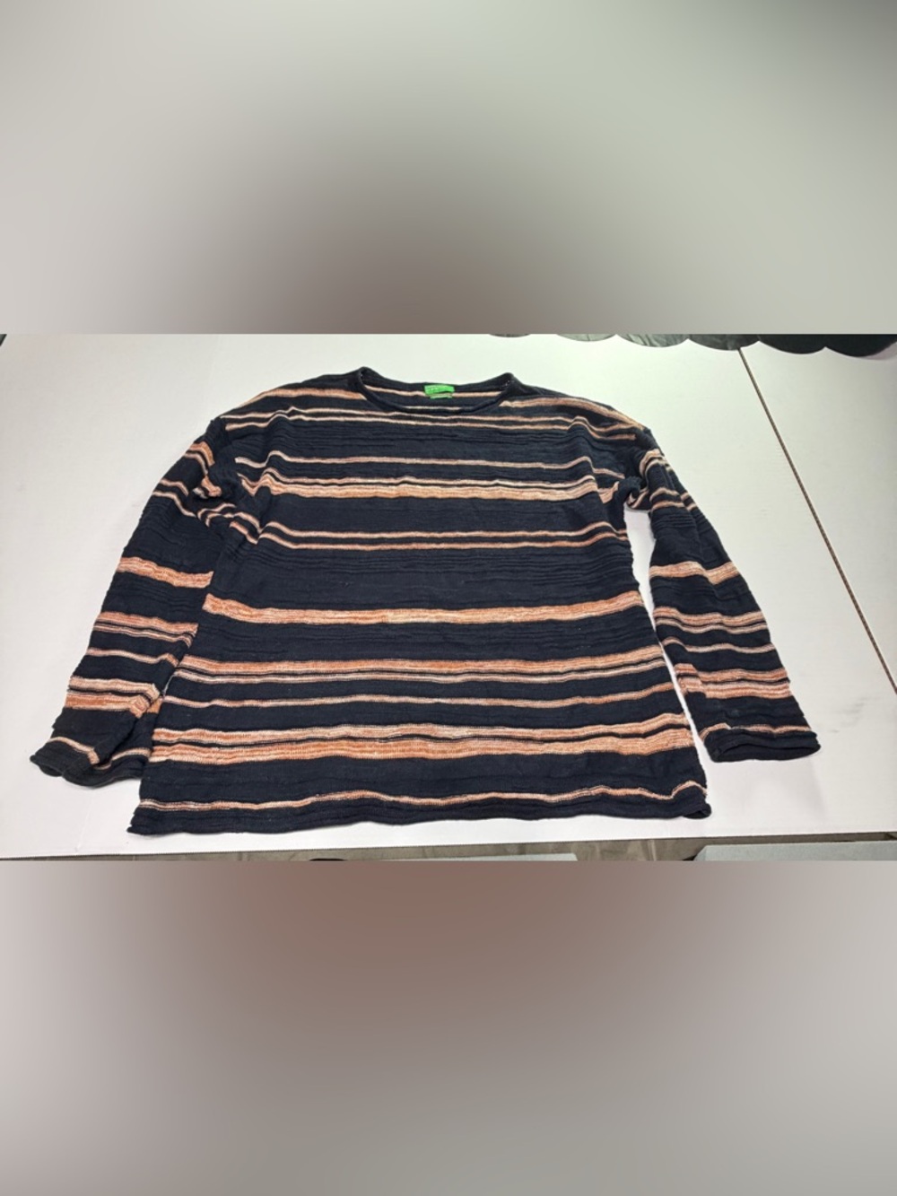 Benetton Linen Blend Striped Sweater Earth Tone Boxy L capsule coastal